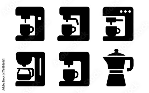 Coffee machine silhouettes: modern and traditional brewing icons collection