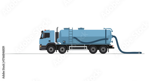 Blue Septic Tank Truck with Extended Hose for Waste Management.