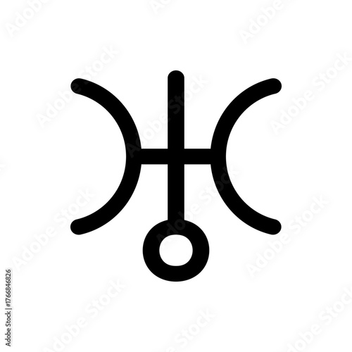 Black astrological symbol with two crescent shapes and a circle on a vertical line design element image
