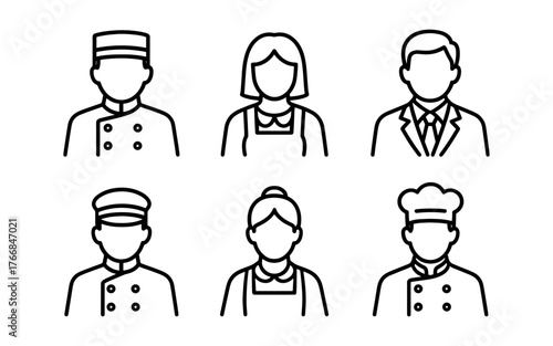 Linear icons of diverse professions in uniforms