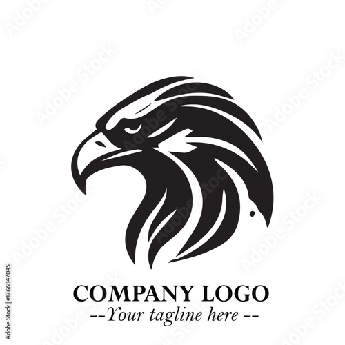 Head of Eagle Logo Symbol in Black on the White Background with Strong Elegant Design