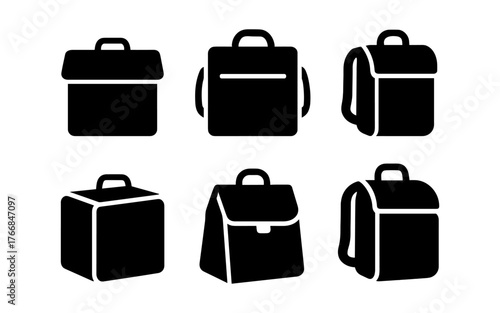 Silhouette backpack icons set for modern minimalist design projects