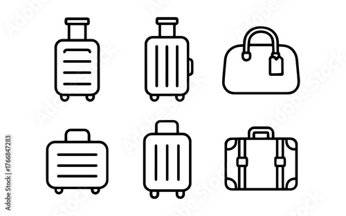 Minimalist outline of various luggage types: suitcases and bags