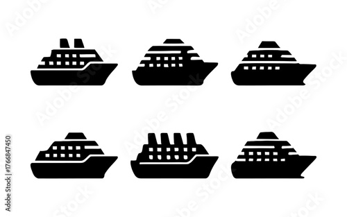 Cruise ship silhouettes: set of six minimalist black silhouettes of ocean liners
