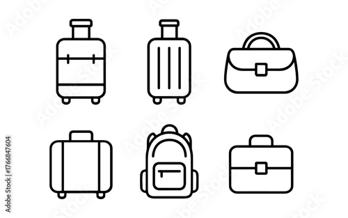 Minimalist luggage and bags outlined in clean black and white design