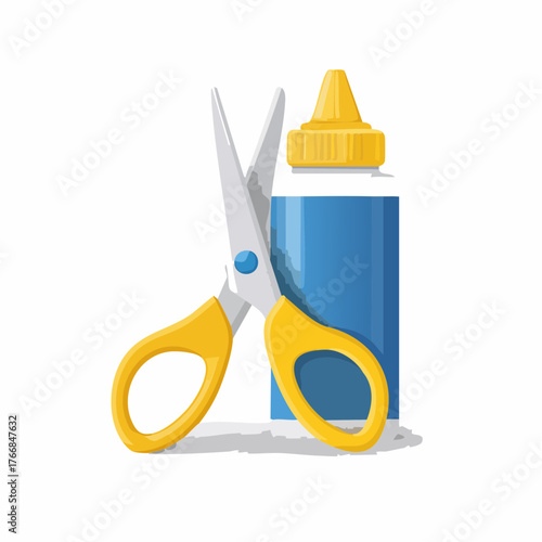 Scissors and glue bottle illustration on white background for design projects