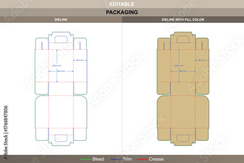 Gable box with non-adhesive cover dieline built in vector format clean printing layout and strong packaging folds with exact die line panels for elegant product display