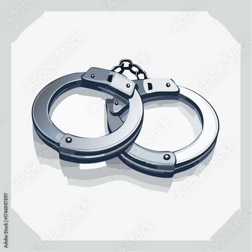 Shiny metal handcuffs isolated on white background illustrative design