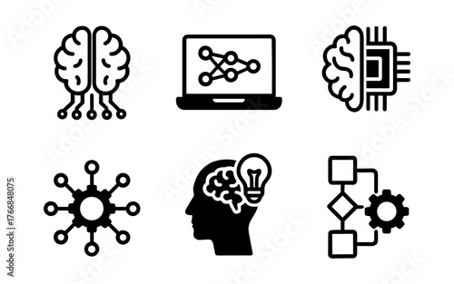 Modern technology icons: ai, neural networks, innovation, abstract designs
