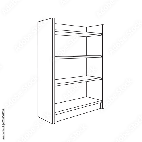 Simple, modern, four-tier shelving unit illustration for storage and display purposes