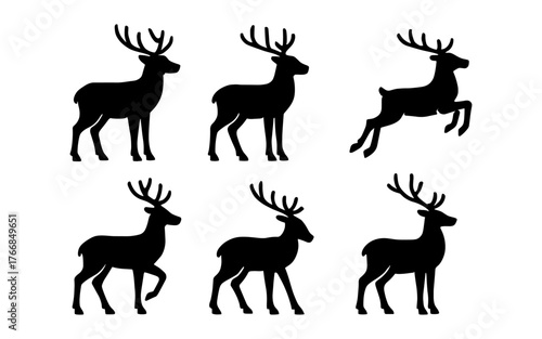 Silhouette reindeer collection: standing and leaping deer designs