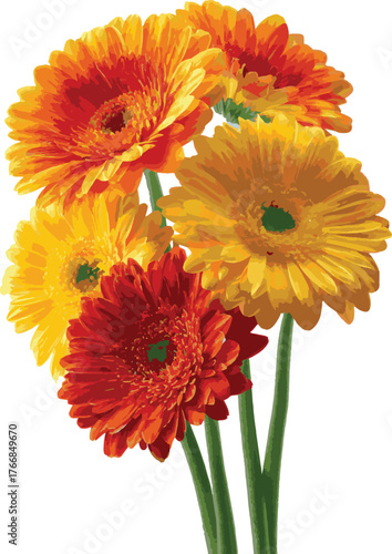 Vector art of charming arrangement of colorful gerbera flowers on a bright background