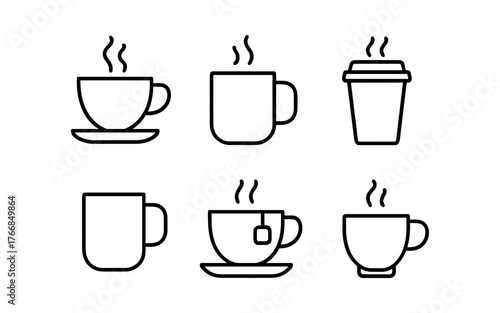 Minimalist coffee cup icons set with simple line art designs