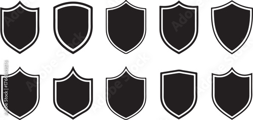 various style shields. Shield icon vector, black silhouettes