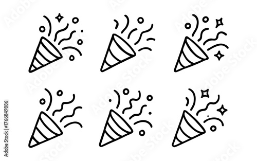 Minimalist hand-drawn party popper icons for celebrations and festive designs