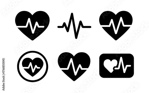 Heartbeat symbols set: modern heart and pulse icon collection