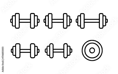 Minimalist dumbbells and weight plate in linear style for fitness and gym design