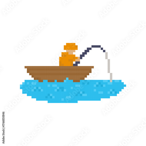fishing in boat pixel art