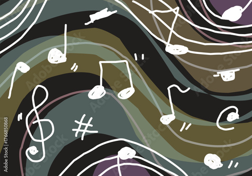 Music notes doodle with poster template.eps