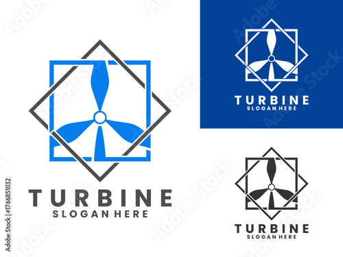 turbine with square and rhombus lines logo design vector template