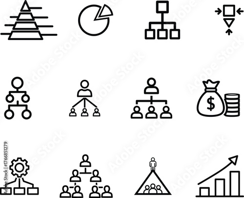 Business and Management Flowchart Icons Representing Organizational Structure and Growth