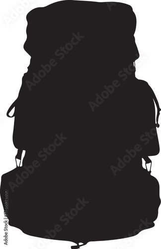 Black silhouette of a large hiking backpack white