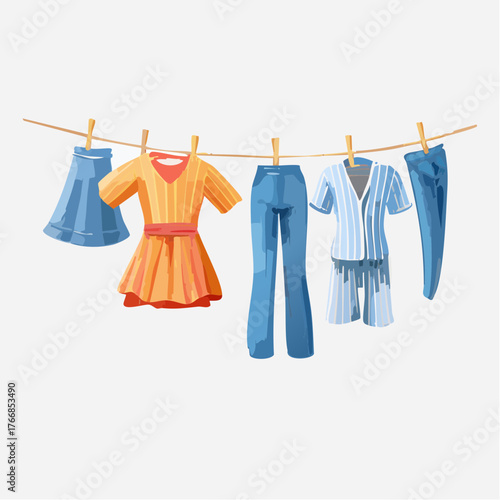 Wäscheleine mit Kleidung