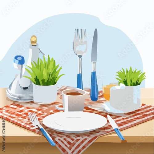 Geschirrset auf Küchentisch