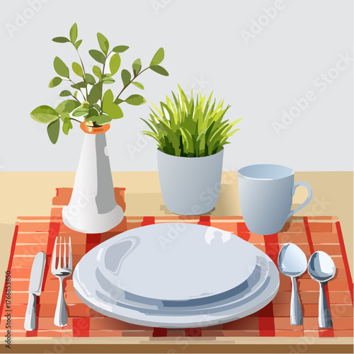 Geschirrset auf Küchentisch