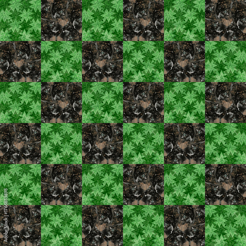 Abstract luxury modern marble pattern on checkered background. seamless abstract acrylic textured stripes. geometric shapes. green tones. design, scarf, marble, fabric, tile, bandana, digital printing