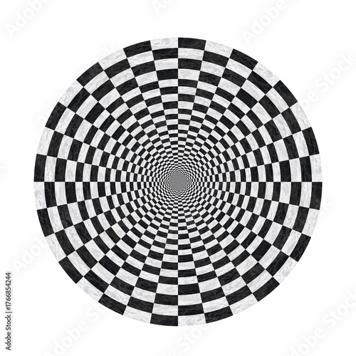 Abstract black and white geometric background design. Spiral circles swirl abstract round optical illusion.