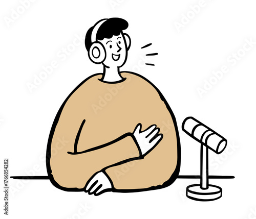 Podcaster Host Speaking into a Microphone