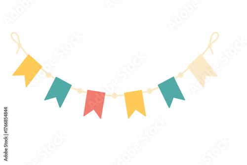 Decorative hanging garland of multicolored pennant flags for party celebration