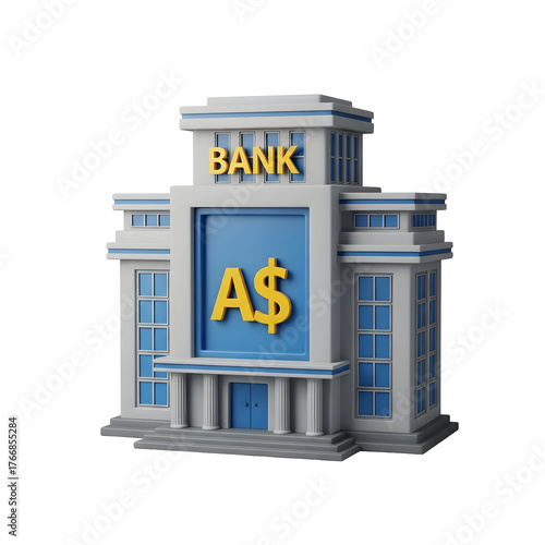 3d icon of modern bank building with australian dollar symbol isolated on transparent background