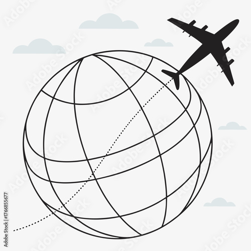 Airplane flying around the world in vector format
