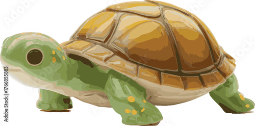 Vector art of cute green turtle figurine with yellow shell