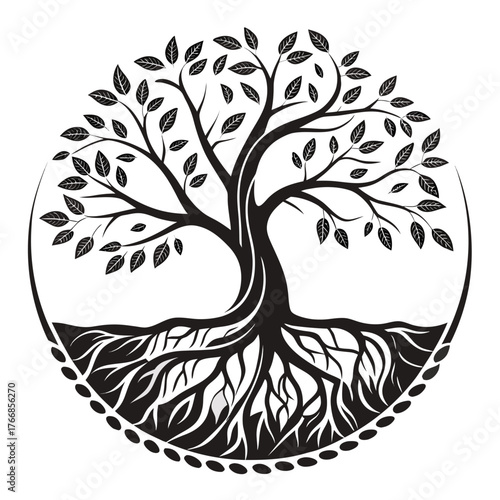 Tree of life vector illustration in black color