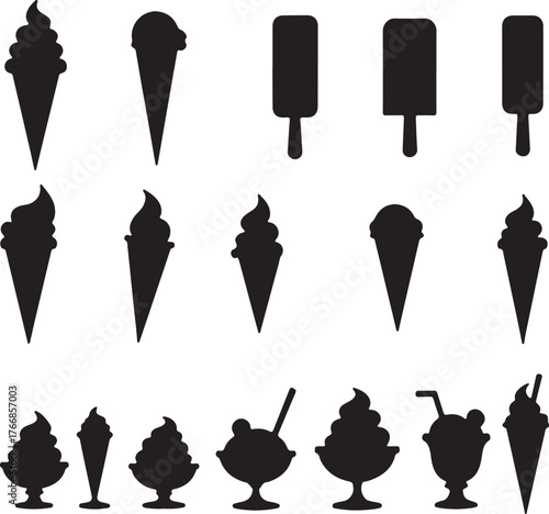 Collection of black ice cream and popsicle silhouettes