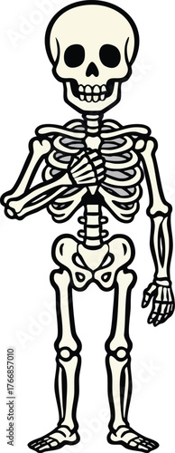 skeleton performing a respectful gesture with one fist placed over its chest
