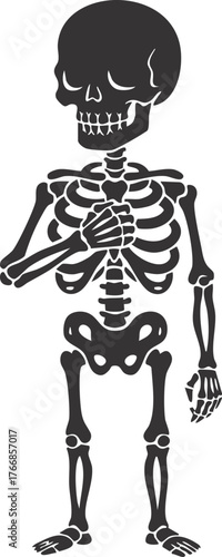 skeleton performing a respectful gesture with one fist placed over its chest