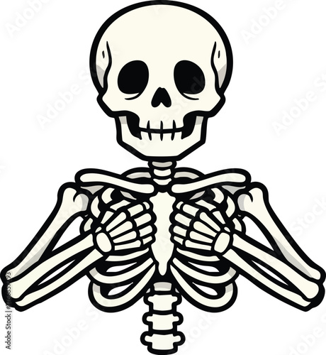 skeleton performing a respectful gesture with one fist placed over its chest