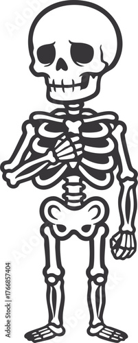skeleton performing a respectful gesture with one fist placed over its chest
