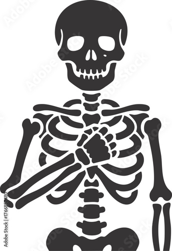 skeleton performing a respectful gesture with one fist placed over its chest