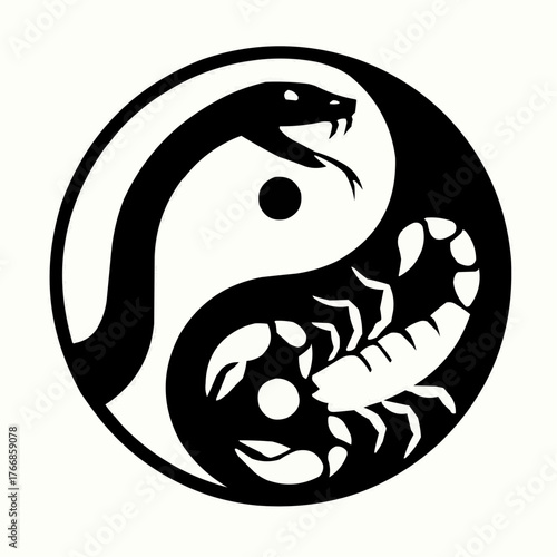 A cute cartoon illustration vector of a funny snake and fish in a happy yin yang symbol design