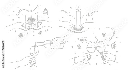 Vector set of hand drawn vintage illustration sketches drawings of cartoon animals like elephant, fox, horse, and people