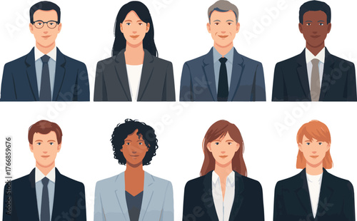Vector art of diverse group of business people in professional attire