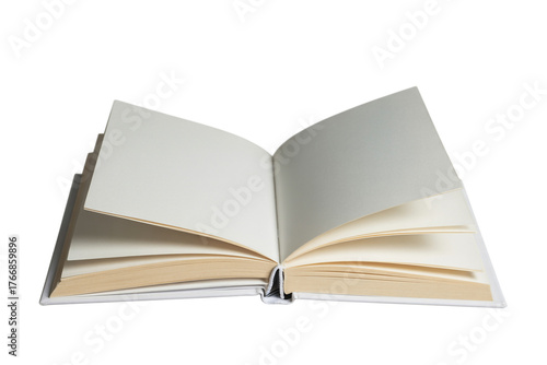 Open book with blank pages ready for writing isolated on a white background