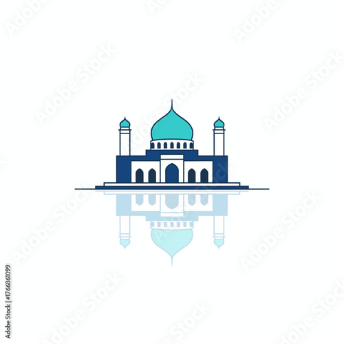 Elegant vector illustration of a blue mosque with a reflection, a beautiful symbol of Islamic architecture, spirituality, and faith