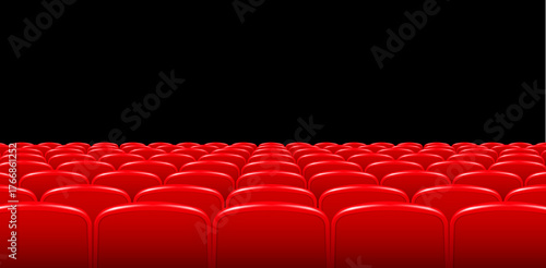 Movie theater hall with seat rows for audience and cinema projector. Vector