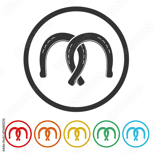 Two horseshoes icon. Set icons in color circle buttons